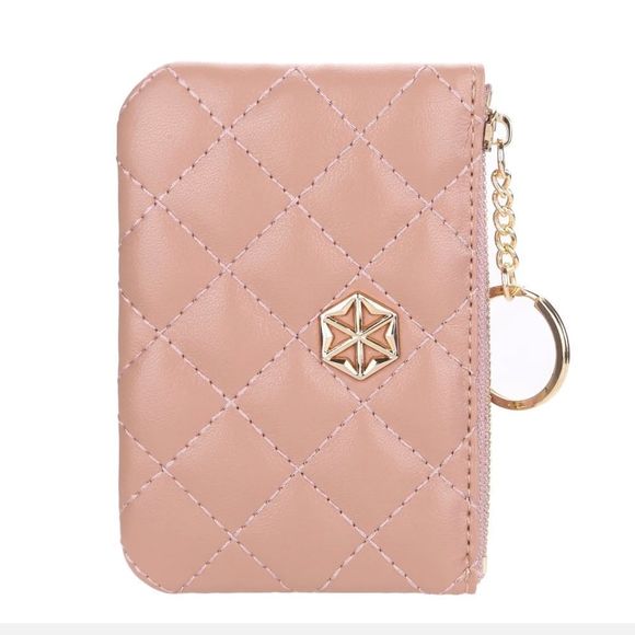 Women's Vegan Leather Zip Change Coin Purse Card Wallet with Keychain Ring Gifts - Picture 1 of 5
